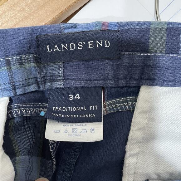 Lands End July 4th USA Madras Plaid Shorts Mens 34x9 Patchwork Y2K Americana - Picture 4 of 6